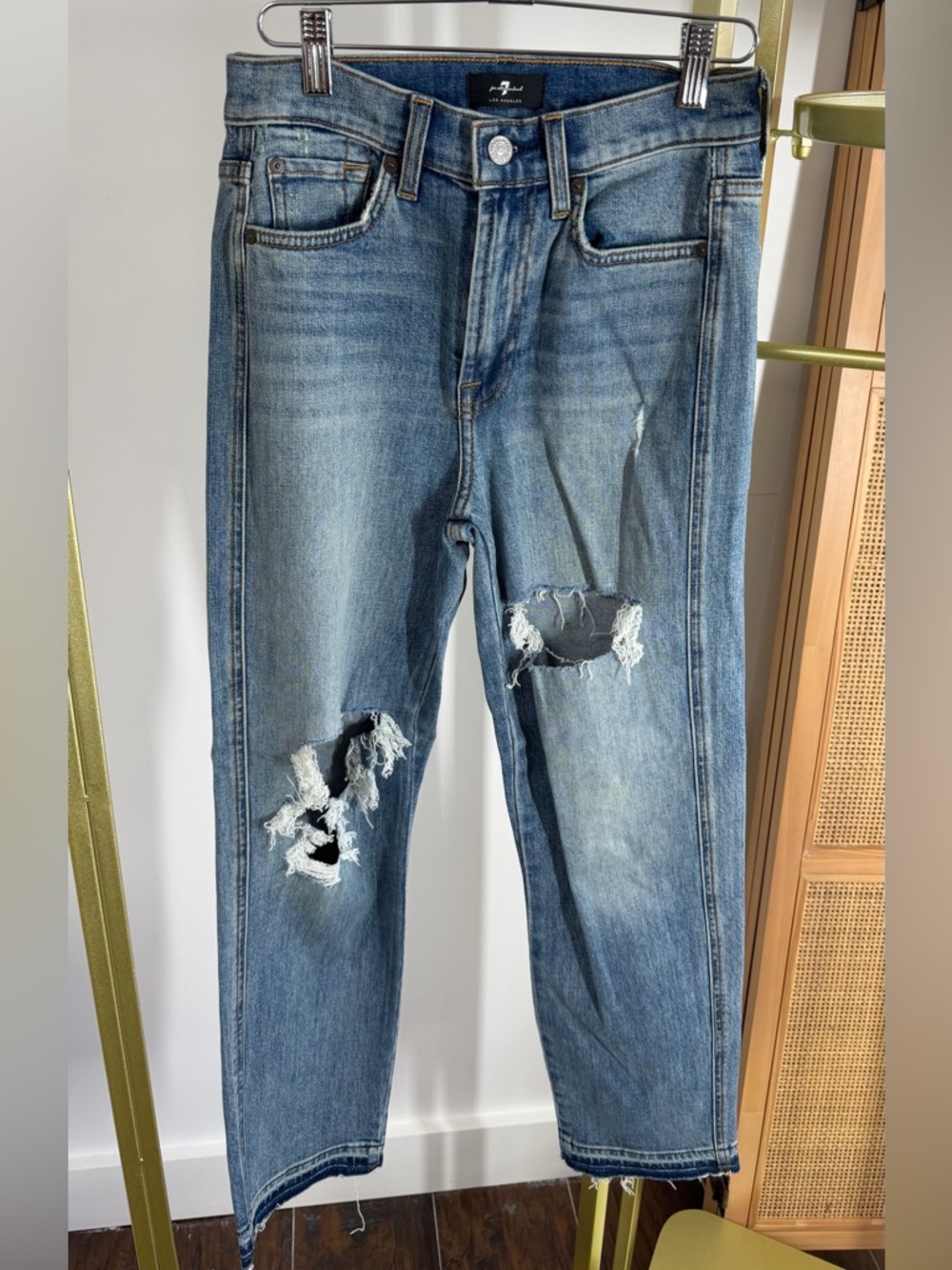 7 For All Mankind Distressed Medium Blue Boyfriend Jeans